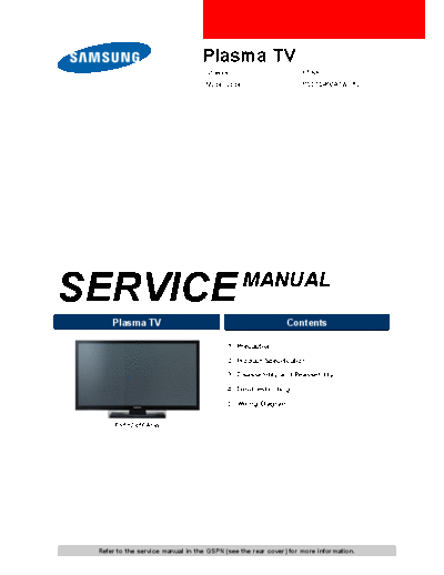 SAMSUNG PS51E450A1W Service Manual without PCB