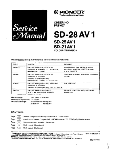 Pioneer SD-25AV1 Service manual with block diagram