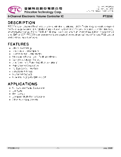 PTC PT2258 6-Channel Electronic Volume Controller IC