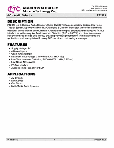 PTC PT2323 6-Ch Audio Selector