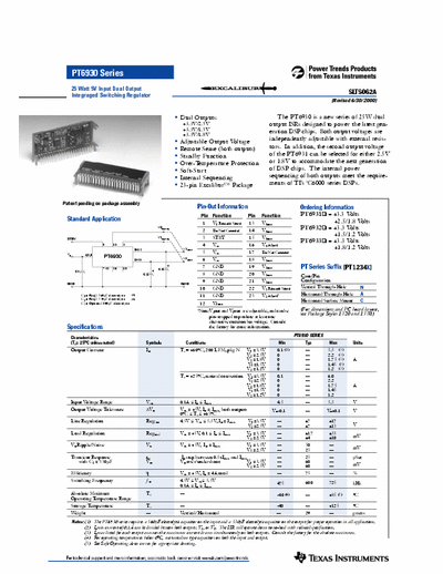 Texas Instrument PT6930 Dual Voltage Regulator