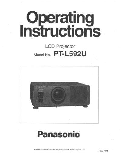 Panasonic PT-L592U Panasonic PT-L592U Operating Instructions Manual