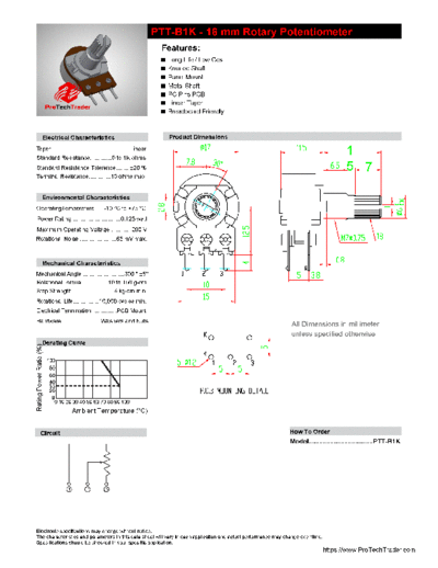 ProTechTrader BTT-B1k 1k ohm rotary linear potentiometer
