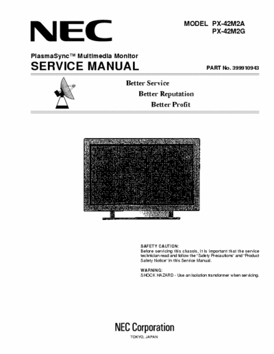 Nec PX-42VM2G Service manual for Nec plasmasync monitor PX-42VM2A and PX-42VM2G.