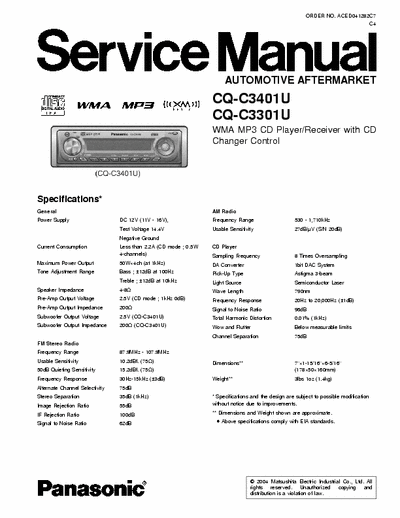 Panasonic CQC3301U, CQC3401U car radio
