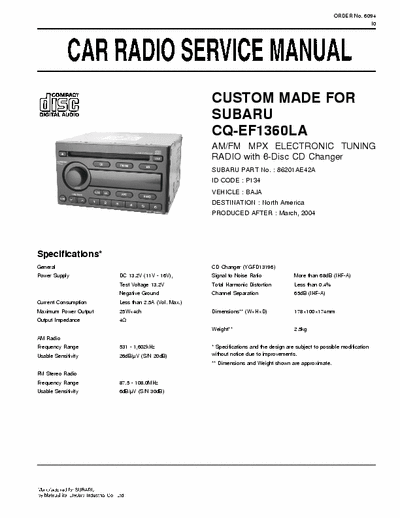 Panasonic CQEF1360LA car radio (Subaru)