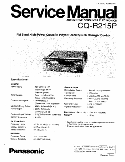 Panasonic CQR215 car radio