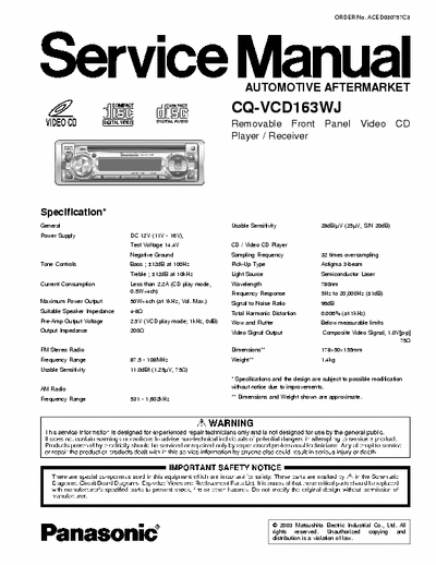 Panasonic CQVCD163WJ car radio