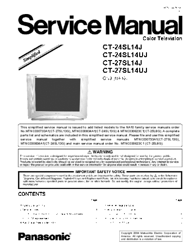 Panasonic CT-27SL14J Panasonic Crt tv  Model CT-27SL14J Service Manual