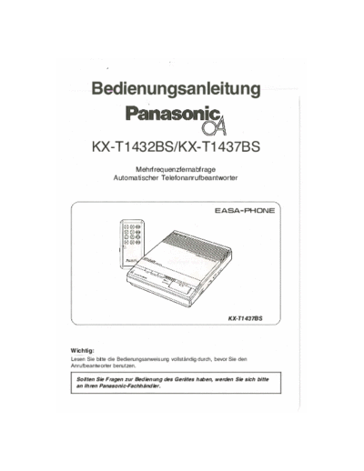 Panasonic KX-T1432BS Panasonic KX-T1432BS or KX-T1437BS answering machine manual German, Bedienungsanleitung Anrufbeantworter deutsch