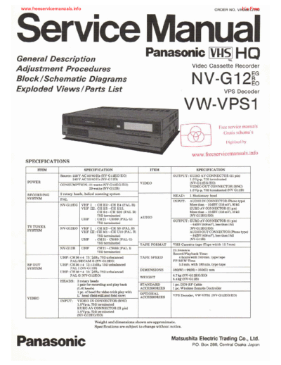 Panasonic NV-G12, VW-VPS1 Panasonic NV-G12, VW-VPS1 (Service Manual)