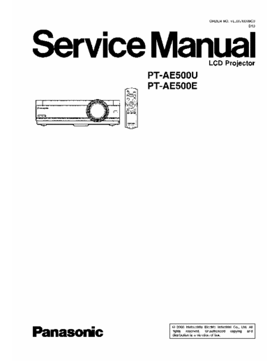 Panasonic PT-AE500E Service manual for Panasonic PT-AE500E and PT-AE500U projector.