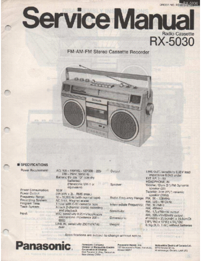 Panasonic RX-5030 This is a Schematic Diagram for RX-5030 
FM-AM-FM Stereo Cassette Recorder