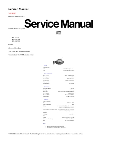 Panasonic Panasonic RX-ES27E_EB_EG Portable Stereo CD System
Panasonic RX-ES27E_EB_EG service manual