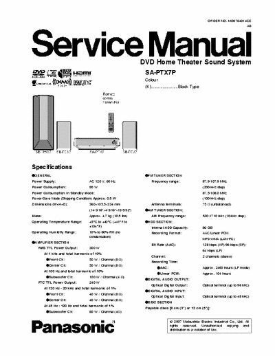 Panasonic SAPTX7P ht audio system