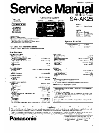 Panasonic SA-AK25 Service Manual for the Panasonic SA-AK25 CD Stereo Audio System