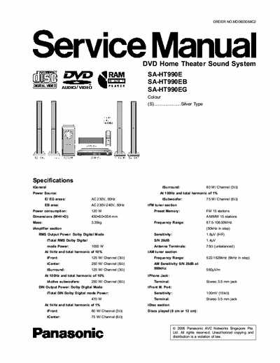 Panasonic SA HT990 Service Manual