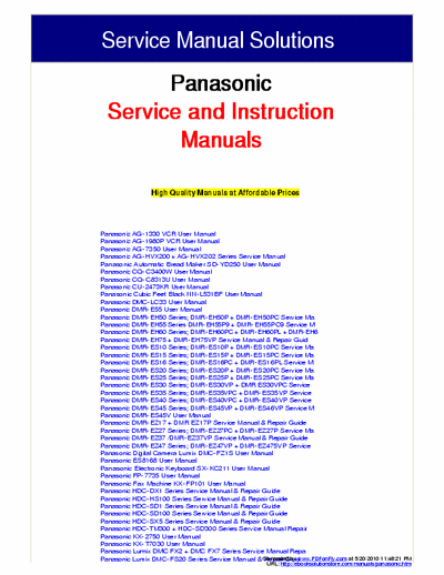 Panasonic  Download Panasonic Service Repair Owners Manuals from this searchable listing.