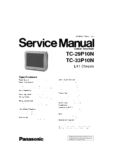  TC-29P10N, TC-33P10N Panasonic TC-29P10N, TC-33P10N (Chassis LX1) (Service Manual)