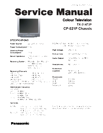Panasonic TX-21AT2P Panasonic model TX-21AT2P;chassis CP-521P ( made by Daewoo ).sm & schematic diagram.
