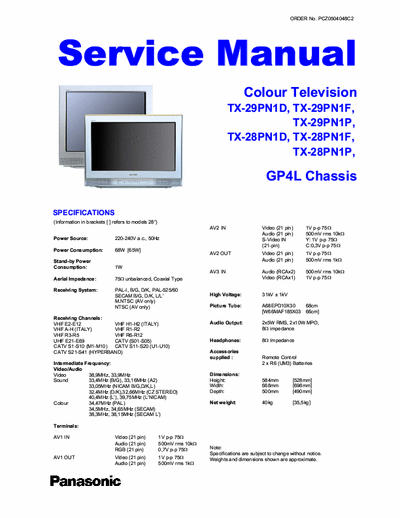 Panasonic TX-29PN1D_F_P Panasonic TX-29PN1D_F_P
Panasonic TX-28PN1D_F_P
service manual