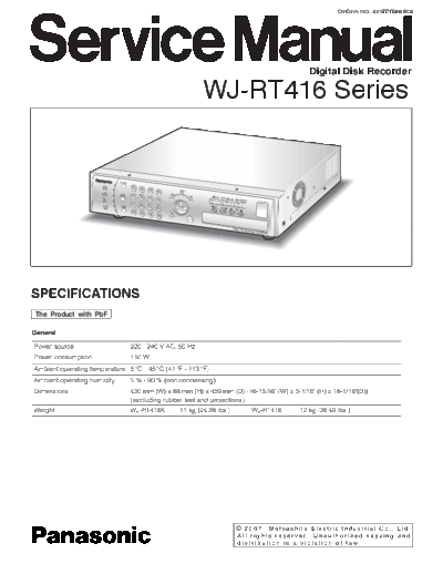 Panasonic WJ-RT416 Panasonic WJ-RT416 Digital Disk Recorder Service Manual AVS0703869C8