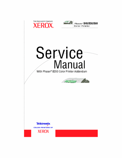 Xerox Phaser 860 Xerox Tektronix Phaser 840 - 850 - 860 - 8200 Service Manual.
All parts inside, all error codes, advanced settings, and all tricks to repair any one of those printers!