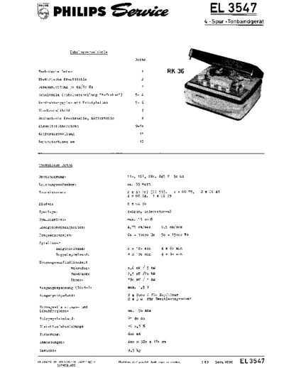 Philips EL 3547 4-Spur-Tonbandgeraet service manual