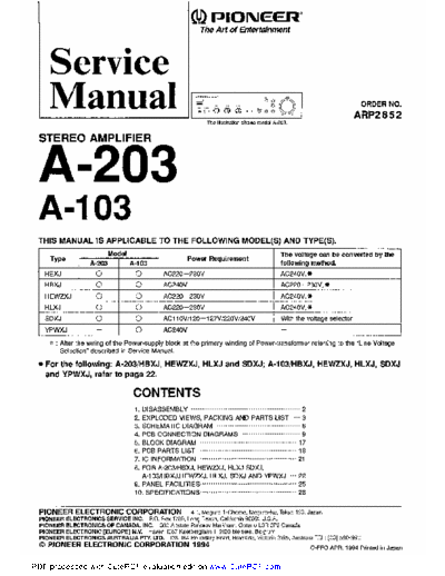 PIONEER A103_A203 Service Manual
