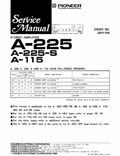 Pioneer A115, A225 integrated amplifier