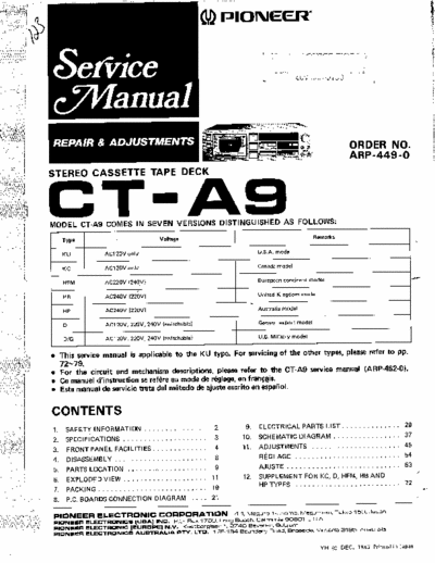 Pioneer CTA9 cassette deck (vers.docs)