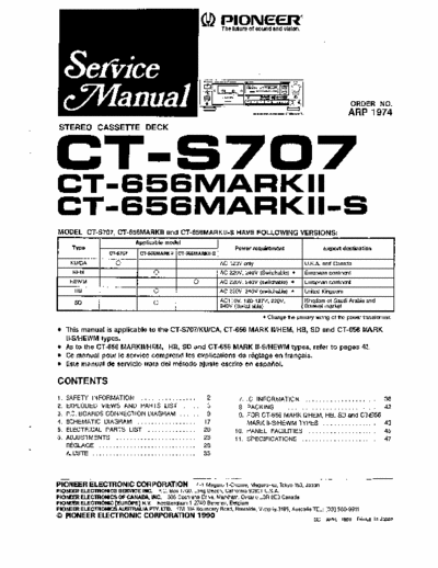 Pioneer CTS656, CTS707 cassette deck