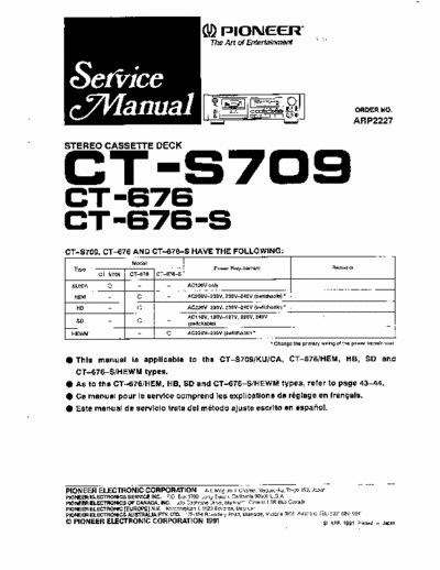 Pioneer CTS676, CTS709 cassette deck