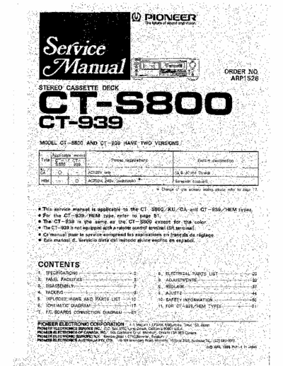 Pioneer CTS800, CTS939 cassette deck