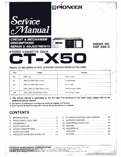 Pioneer CTX50 cassette deck (all files eServiceInfo: http://www.eserviceinfo.com/service_manual/datasheets_a_0.html )