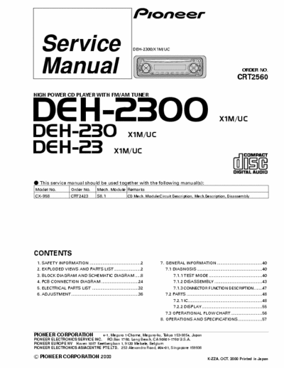 Pioneer DEH23, DEH230, DEH2300 car radio