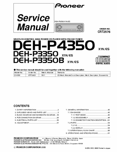 Pioneer DEHP3350, DEHP4350 car radio