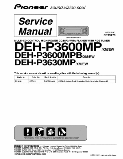 Pioneer DEHP3600, DEHP3630 car radio