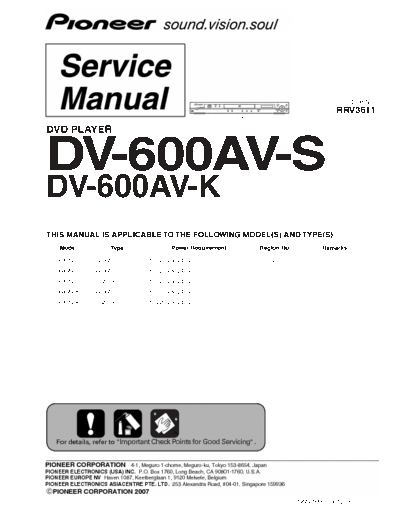 Pioneer DV-600-AV Service manual for Pioneerr DV-600-AV