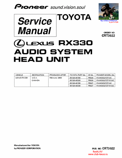 Pioneer FXMG8227, FXMG8327 car audio system (Toyota)