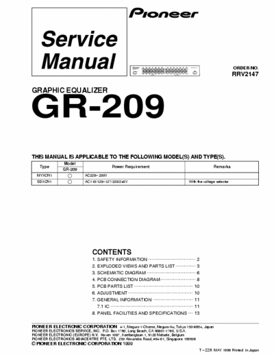 Pioneer GR209 equalizer
All files eServiceInfo:
http://www.eserviceinfo.com/service_manual/datasheets_a_0.html