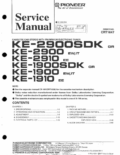Pioneer KE1900, KE1910, KE2900, KE2910 car radio