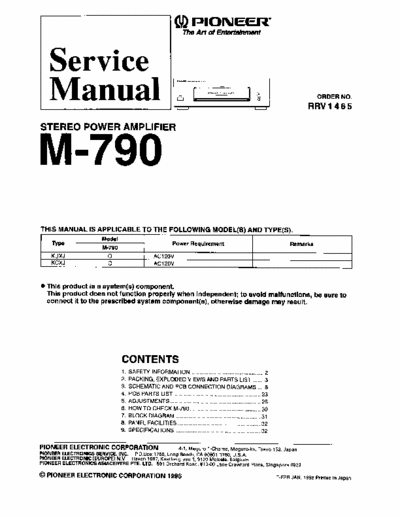 Pioneer M790 power amplifier (all files eServiceInfo:
//www.eserviceinfo.com/service_manual/datasheets_a_0.html )