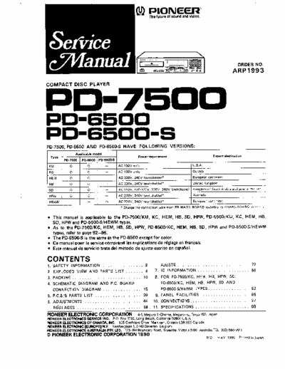 Pioneer PD6500, PD7500 cd