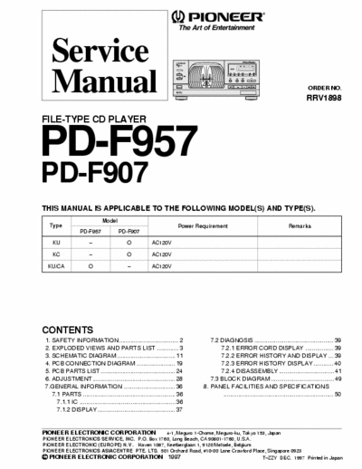 Pioneer PDF907, PDF957 cd