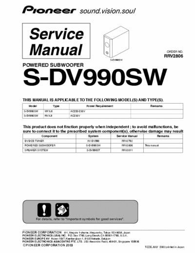 Pioneer SDV990 active subwoofer