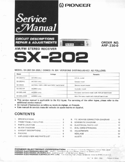 Pioneer SX202 receiver (all files eServiceInfo: http://www.eserviceinfo.com/service_manual/datasheets_a_0.html )