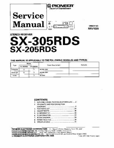 Pioneer SX205, SX305 receiver (all files eServiceInfo: http://www.eserviceinfo.com/service_manual/datasheets_a_0.html )
