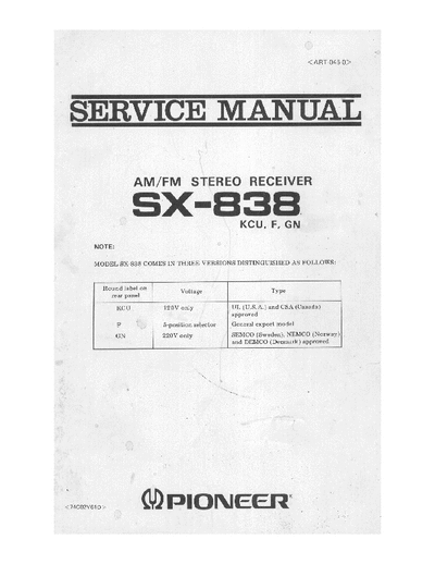 Pioneer SX838 receiver