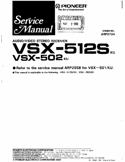 Pioneer VSX502, VSX512S receiver